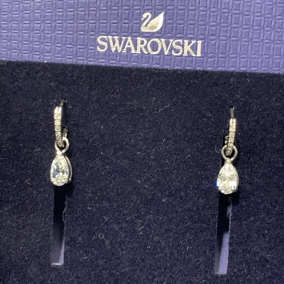 Swarovski | Jewelry | Swarovski Mini Hoop Earrings Pear Cut Crystalfree ...